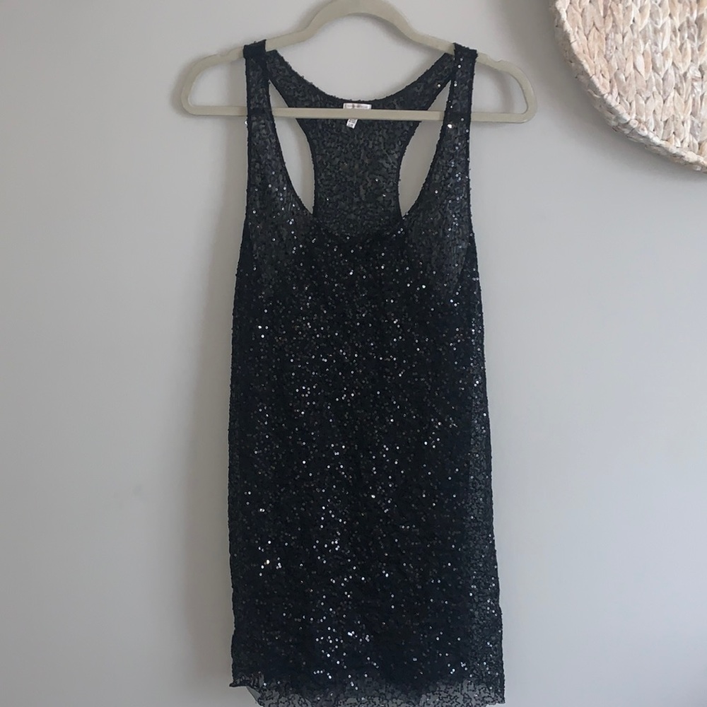 Victorias Secret Sheer Black Sequin Mini Dress Slip - Large